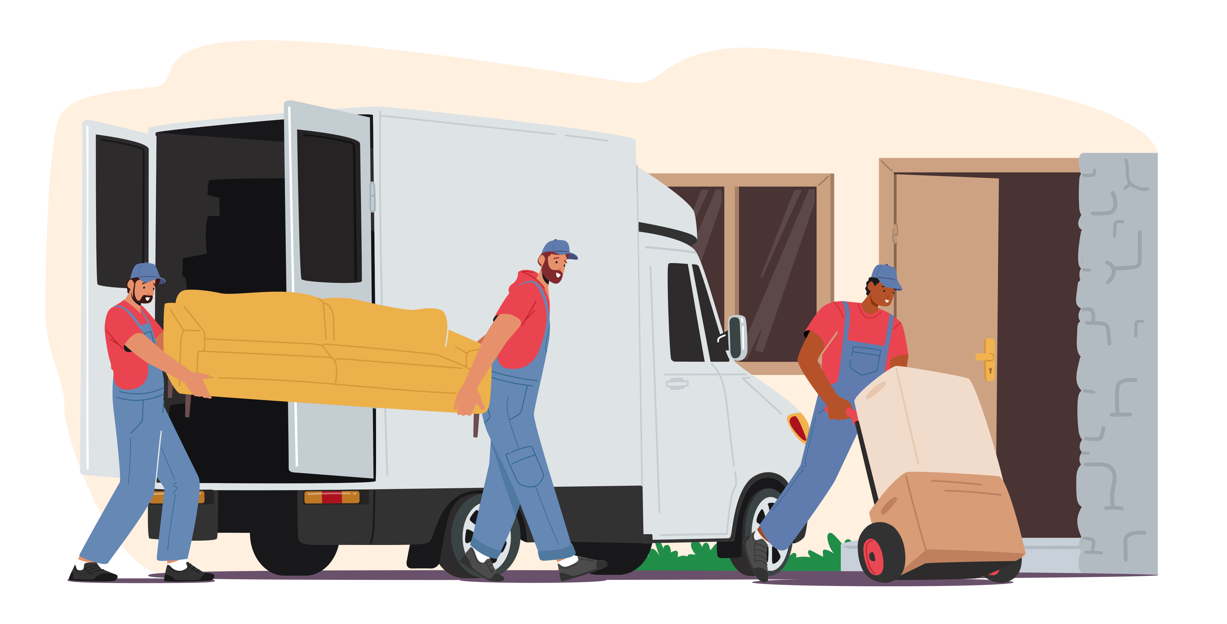 Mudança sendo descarregada de um caminhão para dentro de casa